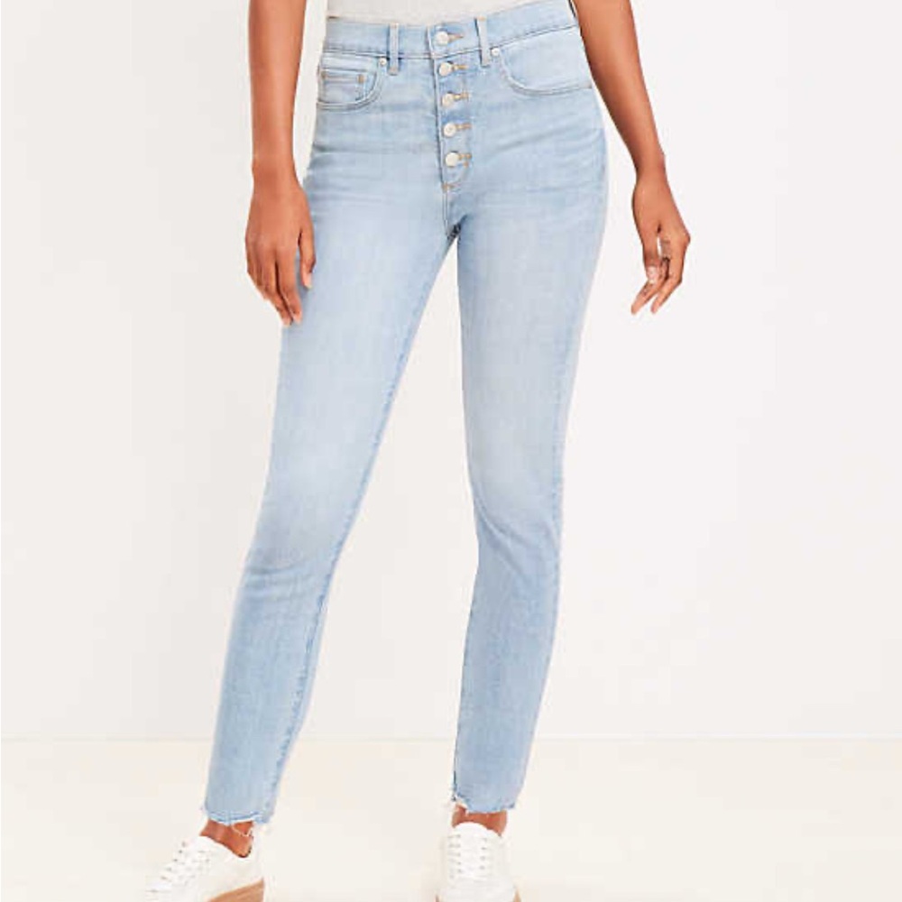 LOFT High-Rise, Button-Fly, Light-Wash Skinny Jeans